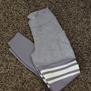 Bombshell Sportswear Gray Leggings with White Stripes